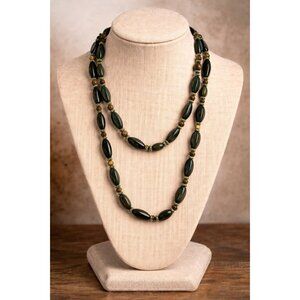 Natural Bloodstone Green Jasper 26” Heavy Stone Bead Necklace 6.3oz 28mm